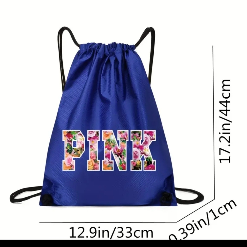 "PINK" Drawstring Backpack, Blue, New - Picture 8 of 8
